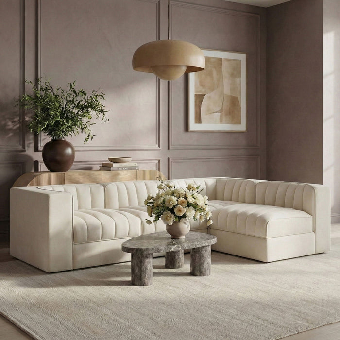 Rummi - Velvet Performance Fabric Upholstered 4 Piece Modular Sectional - Stylish Home Furniture