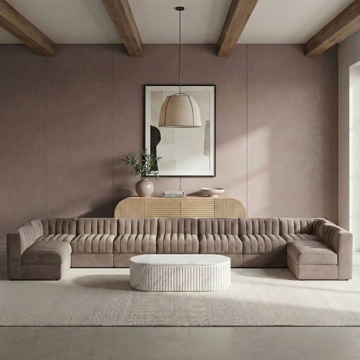 Rummi - Armless Velvet Performance Fabric Upholstered 9 Piece Modular Sectional - Stylish Home Furniture