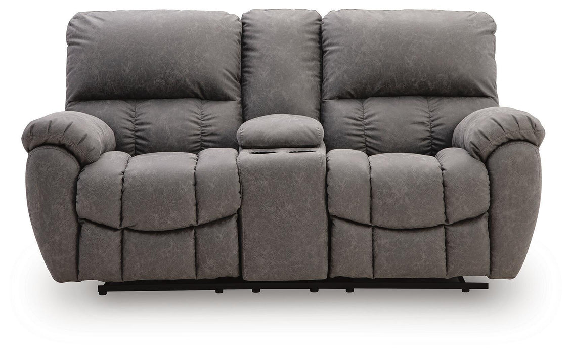 Bakerstein - Power Reclining Loveseat/Console/Adjustable Headrest - Galaxy