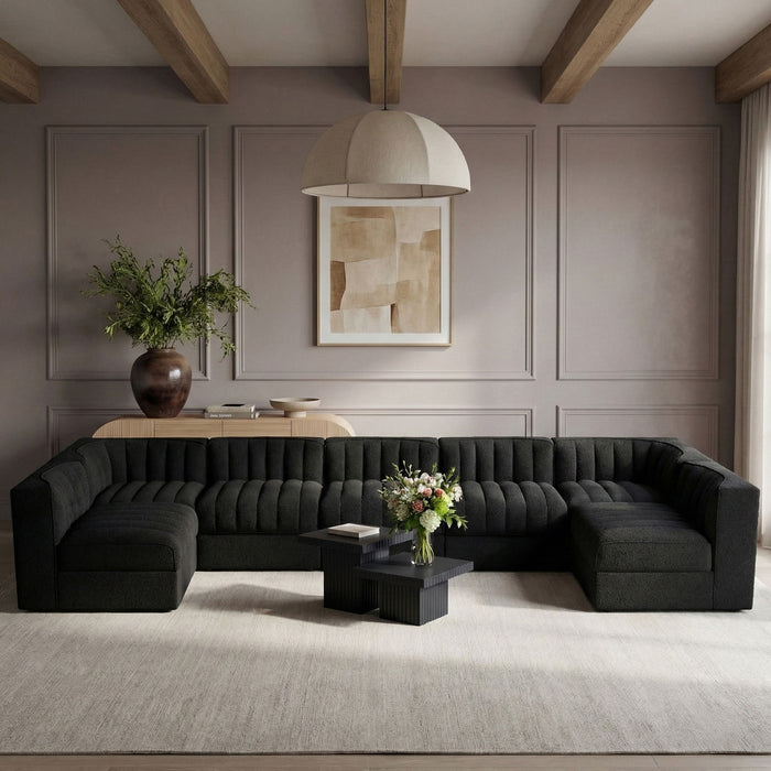 Rummi - Velvet Performance Fabric Upholstered 7 Piece Modular Sectional (With 2 Corner Chairs) - Stylish Home Furniture