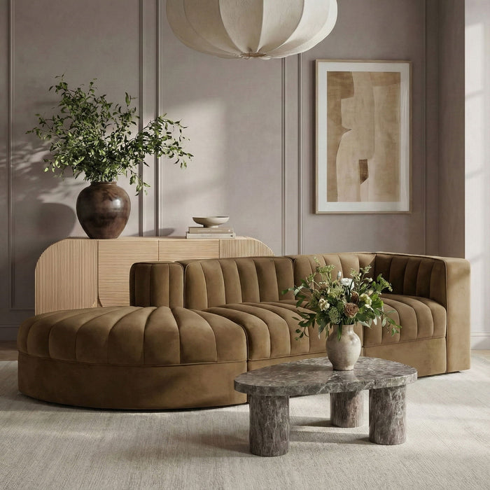 Rummi - Velvet Performance Fabric Upholstered 3 Piece Modular Sectional - Stylish Home Furniture