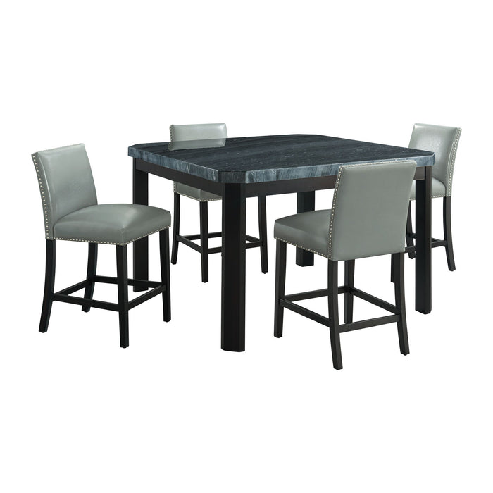 Francesca - Square 5 Piece Counter Height Dining Set, Table & Four PU Chairs - Gray / Marble - Stylish Home Furniture