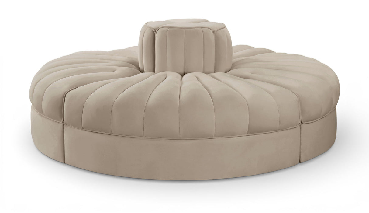 Rummi - Round Velvet Performance Fabric Upholstered 4 Piece Modular Sofa - Stylish Home Furniture