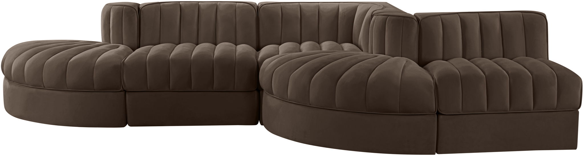 Rummi - Rounded Velvet Performance Fabric Upholstered 5 Piece Modular Sectional - Stylish Home Furniture