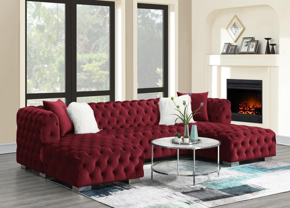 U284 - 3 Piece Sectional (Two Chaises) - Burgundy