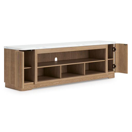 Camdill - XL TV Stand With Fireplace Option - Light Brown - Stylish Home Furniture