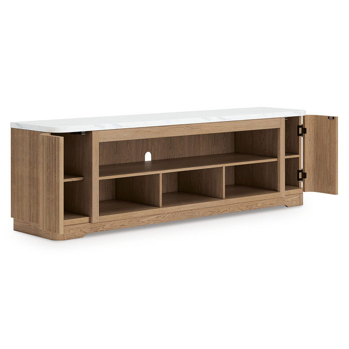 Camdill - XL TV Stand With Fireplace Option - Light Brown - Stylish Home Furniture
