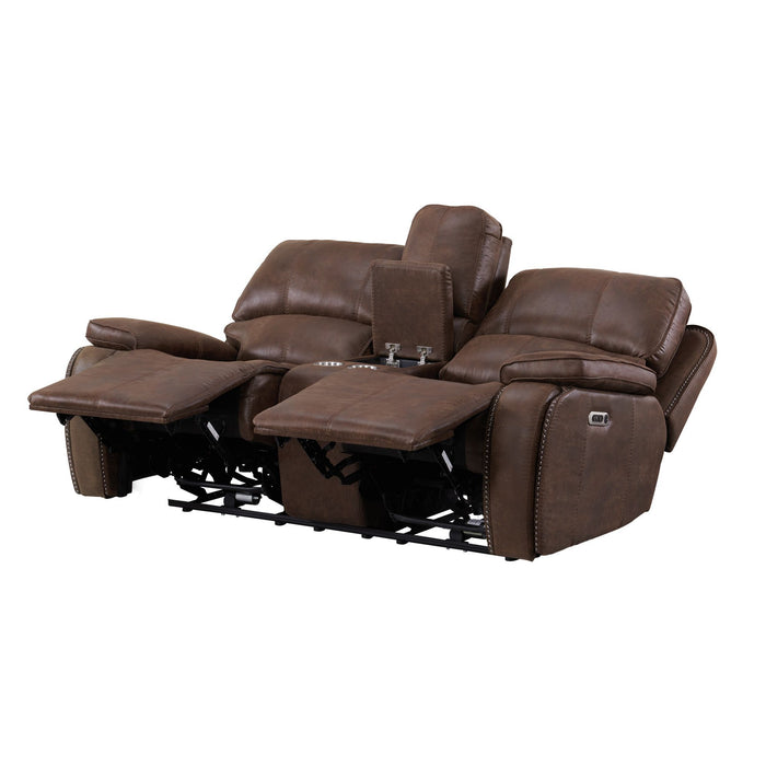 Atlantis - Power Motion Loveseat With Power Motion Head Recliner & Console - Heritage Brown - Stylish Home Furniture