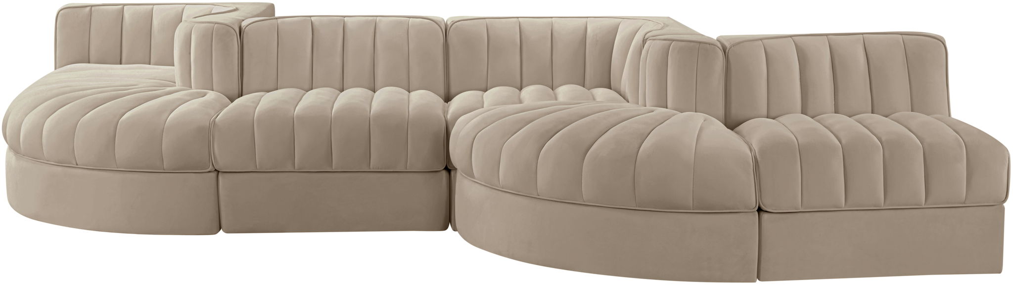 Rummi - Rounded Velvet Performance Fabric Upholstered 6 Piece Modular Sectional - Stylish Home Furniture
