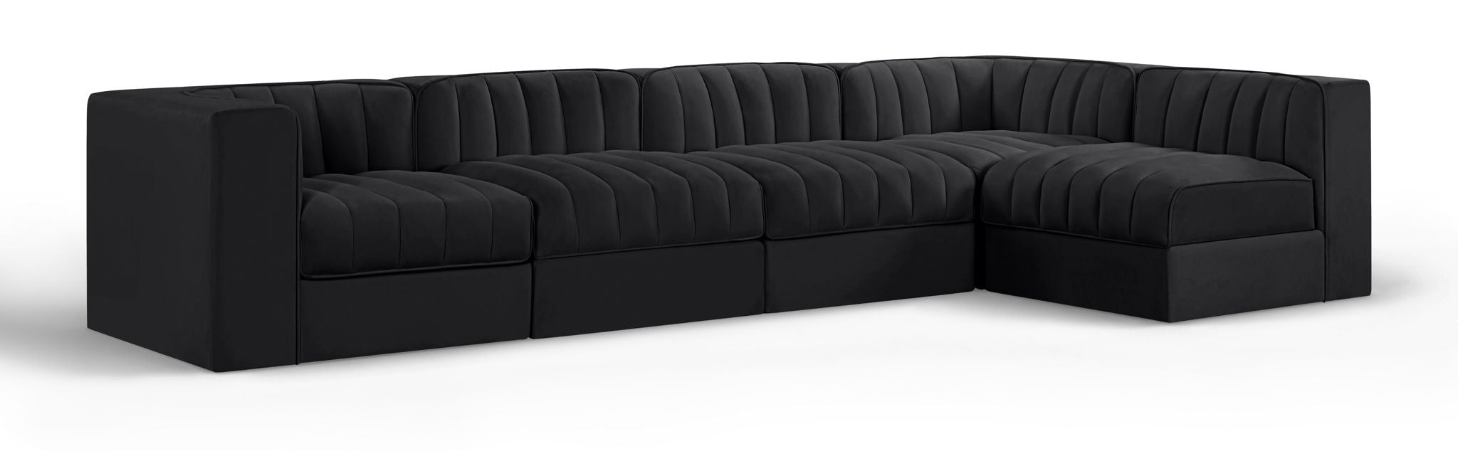 Rummi - Velvet Performance Fabric Upholstered 5 Piece Modular Sectional, L-Shaped (Right) - Stylish Home Furniture