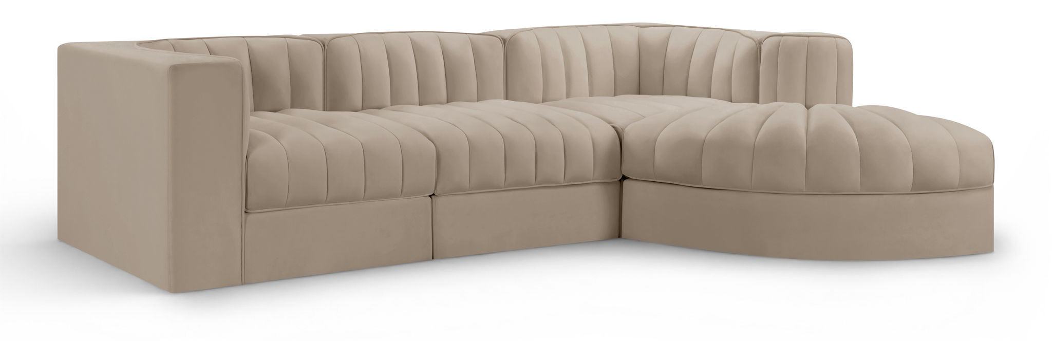 Rummi - Velvet Performance Fabric Upholstered 4 Piece Modular Sectional, With Reverse Corner Chair - Stylish Home Furniture