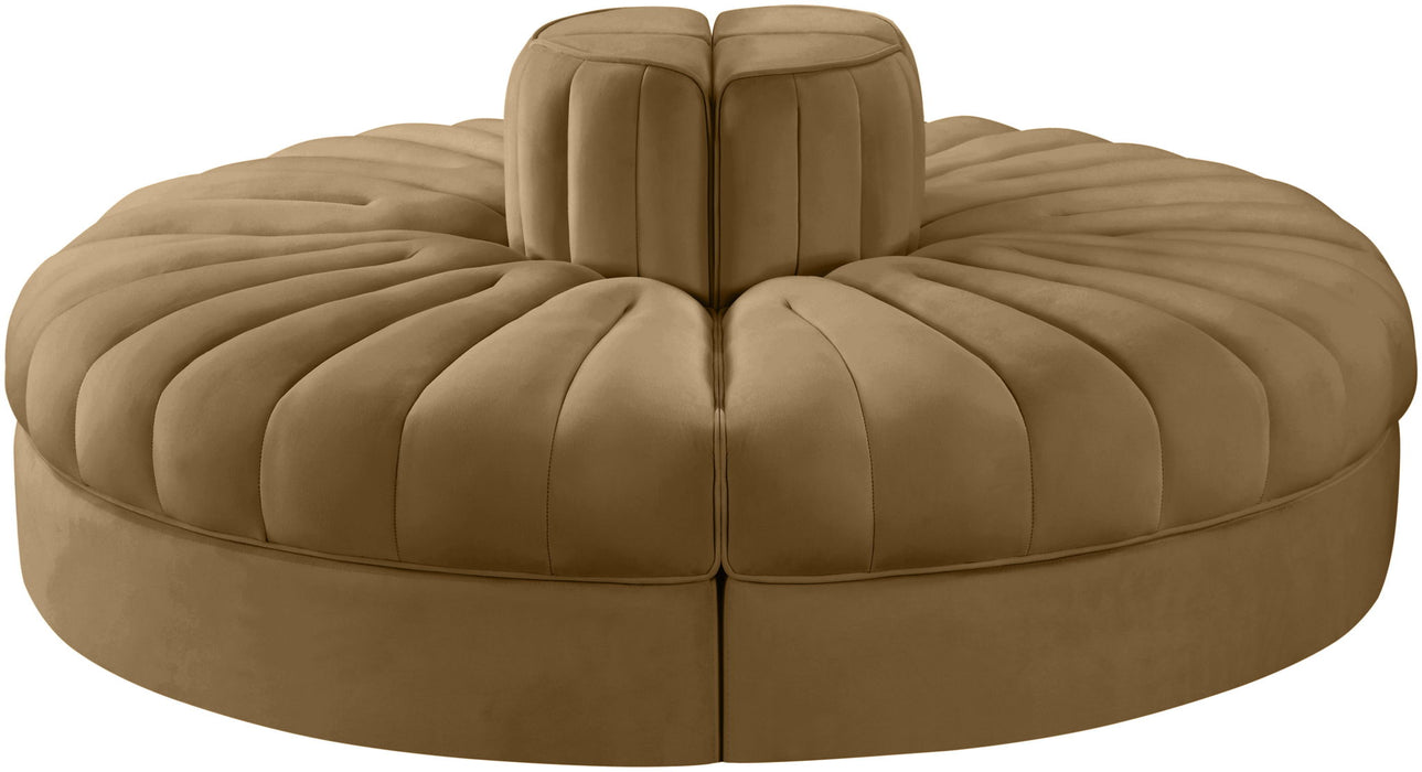 Rummi - Round Velvet Performance Fabric Upholstered 4 Piece Modular Sofa - Stylish Home Furniture