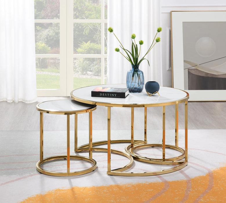 T328 - Gold Coffee Table & 2 End Tables - Gold