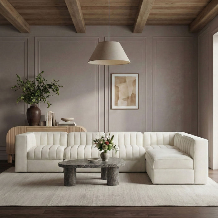 Rummi - Velvet Performance Fabric Upholstered 6 Piece Modular Sectional (With 3 Corner Chairs) - Stylish Home Furniture