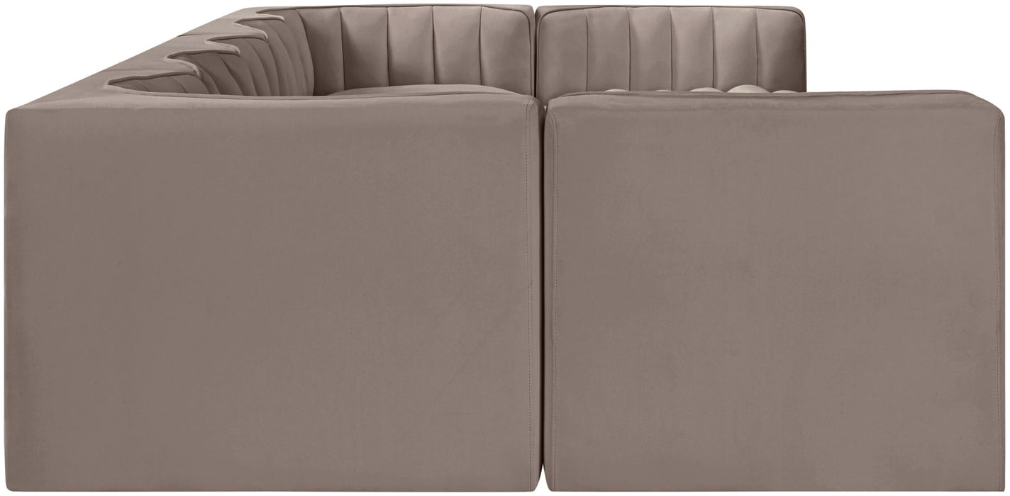 Rummi - Velvet Performance Fabric Upholstered 7 Piece Modular Sectional (With 2 Corner Chairs) - Stylish Home Furniture