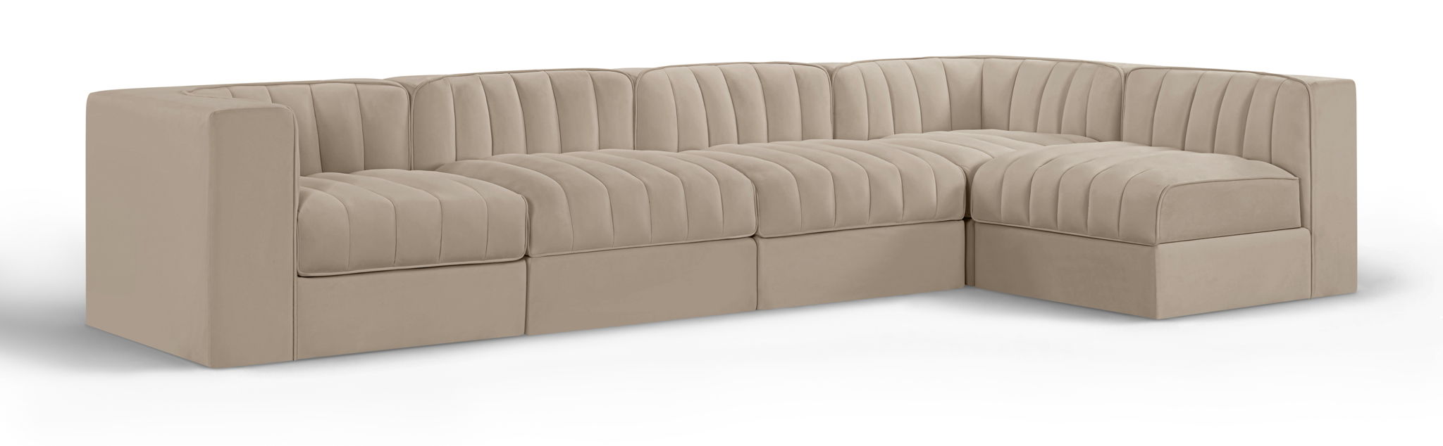 Rummi - Velvet Performance Fabric Upholstered 5 Piece Modular Sectional, L-Shaped (Right) - Stylish Home Furniture