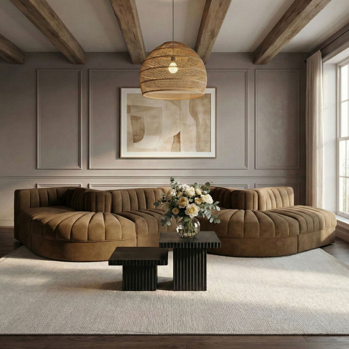 Rummi - Rounded Velvet Performance Fabric Upholstered 6 Piece Modular Sectional - Stylish Home Furniture