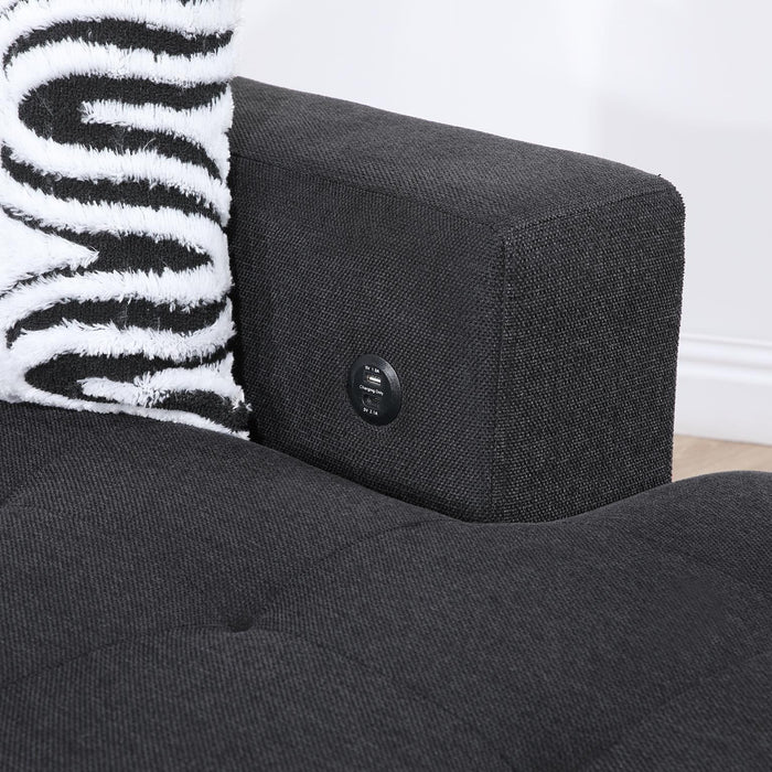 U274 - 3 Piece Sectional With USB (Type A+C) - Black