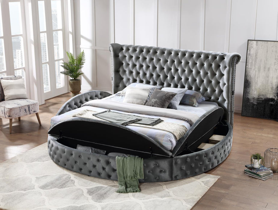 Tufted Upholstered Velvet Fabric Round  Storage Bed