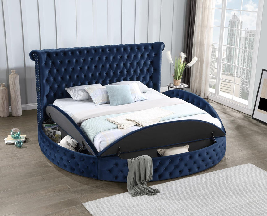 Tufted Upholstered Velvet Fabric Round  Storage Bed