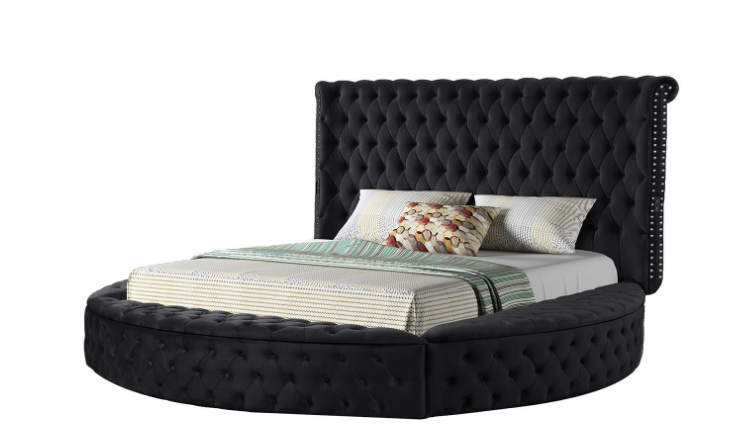 Tufted Upholstered Velvet Fabric Round  Storage Bed