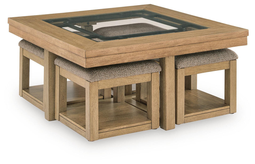 Wittenmyer - Cocktail Table With 4 Stools (Set of 5) - Natural / Black