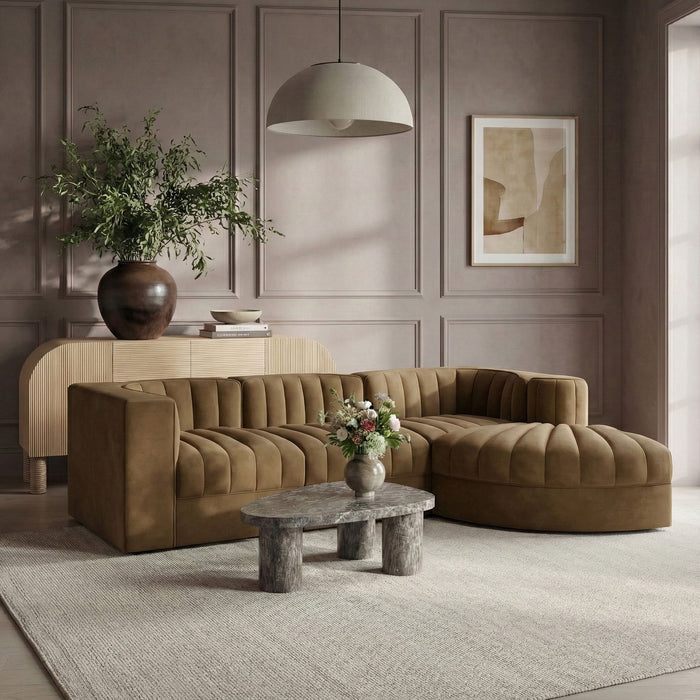 Rummi - Velvet Performance Fabric Upholstered 4 Piece Modular Sectional, With Reverse Corner Chair - Stylish Home Furniture