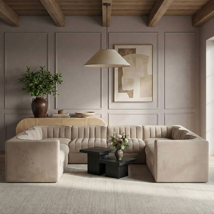 Rummi - Velvet Performance Fabric Upholstered Modular Sectional - Stylish Home Furniture