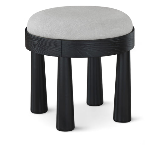 Larea - Linen Textured Fabric Ottoman - Black Base