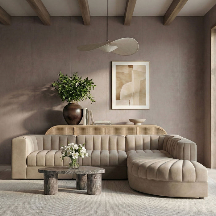 Rummi - Velvet Performance Fabric Upholstered 5 Piece Modular Sectional - Stylish Home Furniture