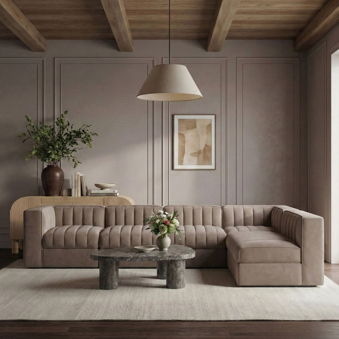 Rummi - Velvet Performance Fabric Upholstered 6 Piece Modular Sectional - Stylish Home Furniture