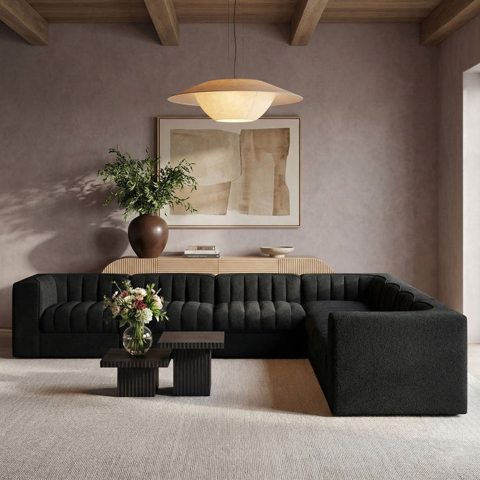 Rummi - Symmetrical Velvet Performance Fabric Upholstered 7 Piece Modular Sectional (With 3 Corner Chairs) - Stylish Home Furniture