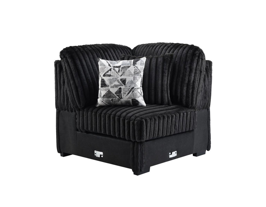 U259 - Corduroy Power Reclining 4 Piece Sectional With 2 Wireless Charger - Black - Stylish Home Furniture