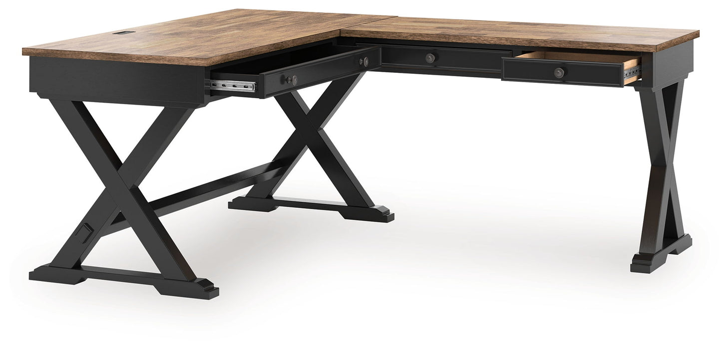 Wildenauer - 4 Pc. - Home Office Desk And Return, Swivel Desk Chair, Bookcase - Brown / Black - Stylish Home Furniture