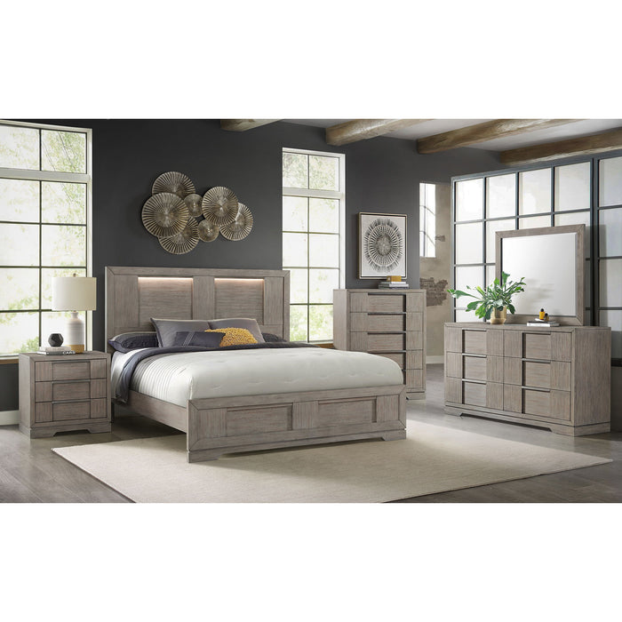 Kelis - 4 Piece Bedroom Set With Queen Panel Bed And LED - Gray - Stylish Home Furniture