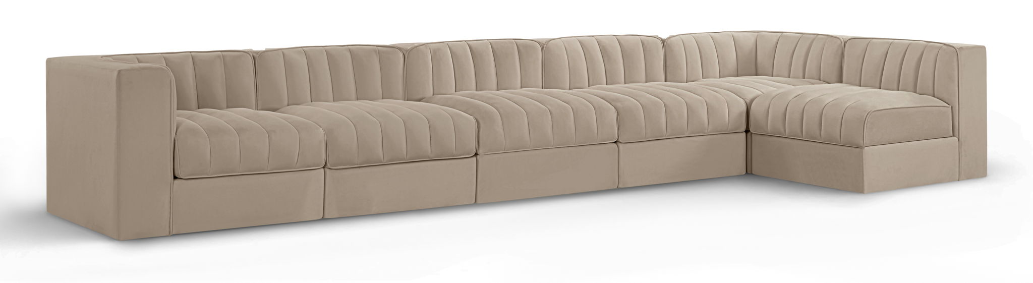 Rummi - Velvet Performance Fabric Upholstered 6 Piece Modular Sectional, L-Shaped (Right) - Stylish Home Furniture