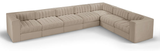 Rummi - Velvet Performance Fabric Upholstered 7 Piece Modular Sectional (With 3 Corner Chairs) - Stylish Home Furniture