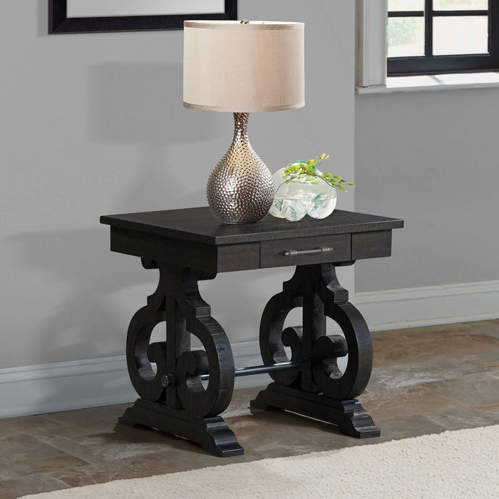 Stone - Chairside Table With PU Base - Dark Walnut - Stylish Home Furniture