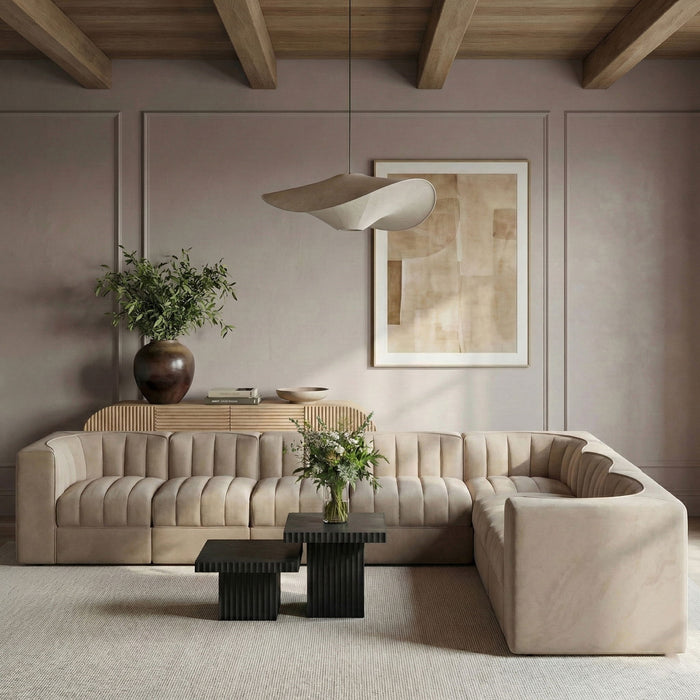 Rummi - Velvet Performance Fabric Upholstered 7 Piece Modular Sectional (With 3 Corner Chairs) - Stylish Home Furniture