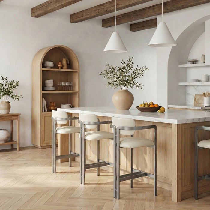 Aurum - Vegan Leather Upholstered Counter Stool With Gray Base - Stylish Home Furniture