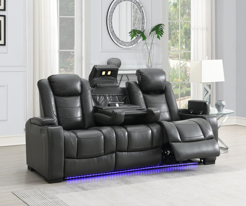 U93 - LED Power Reclining With Power Headrest, Bluetooth Speaker, And Drop Down Table Loveseat - Dark Gray