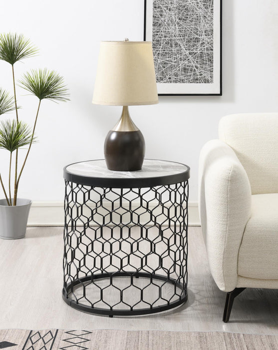 T155 - Coffee Table & 2 End Tables - Black / Silver Sparkle