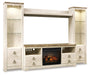 Willowton - Entertainment Center - TV Stand With Faux Firebrick Fireplace Insert - Whitewash - Stylish Home Furniture