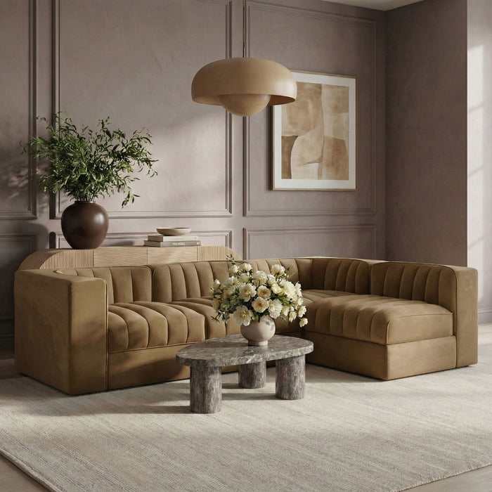 Rummi - Velvet Performance Fabric Upholstered 4 Piece Modular Sectional - Stylish Home Furniture