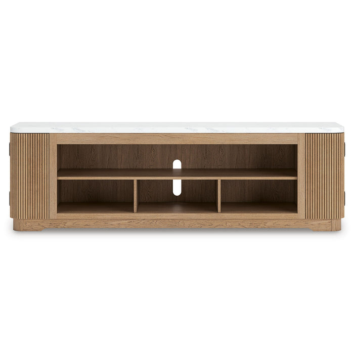 Camdill - XL TV Stand With Fireplace Option - Light Brown - Stylish Home Furniture