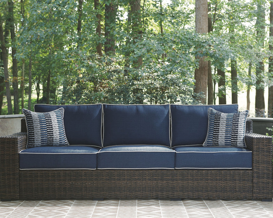 Grasson - Brown / Blue - Sofa with Cushion