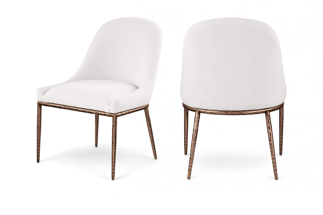 Ferro - Linen Textured Performance Fabric Upholstered Dining Side Chair - Cream / Brushed Bronze