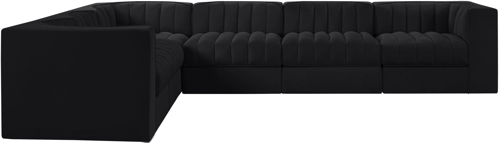 Rummi - Velvet Performance Fabric Upholstered 6 Piece Modular Sectional (With 3 Corner Chairs) - Stylish Home Furniture