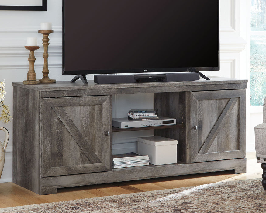 Wynnlow - 63" TV Stand With Glass/Stone Fireplace Insert - Gray - Stylish Home Furniture