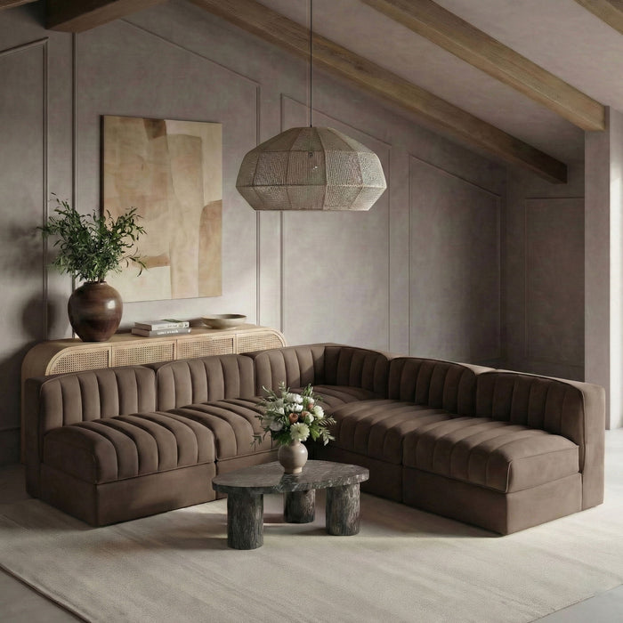 Rummi - Armless Velvet Performance Fabric Upholstered 5 Piece Modular Sectional - Stylish Home Furniture